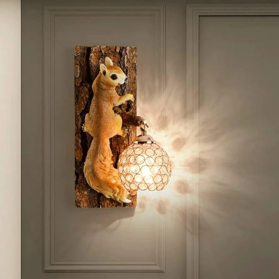 Resin Squirrel Wall Lamp | Modern Antique Wall Sconce for Living Room, Bedroom & Home Décor