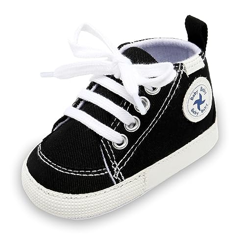 Image of Baby Girls Boys Shoes Soft Anti-Slip Sole Newborn First Walkers Star High Top Canvas Denim Unisex Infant Sneaker