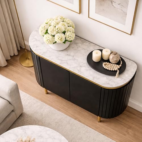 Image of The Attic 2 Door Carlston Sideboard, Multipurpose Cabinet for Kitchen and Living Room Storage, Solid Mango Wood, Black Matte Finish