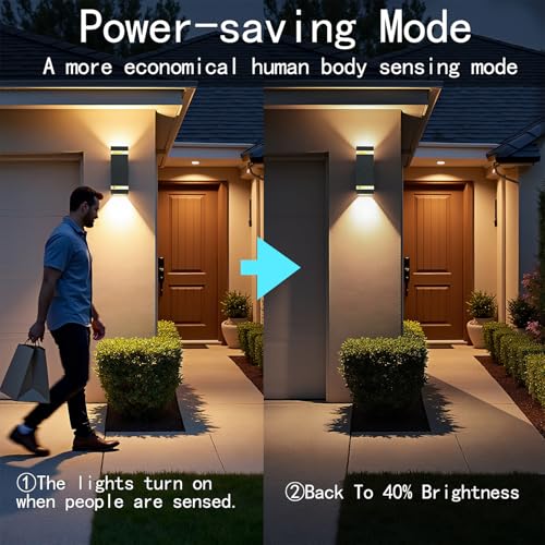 Image of 2 Pack Motion Sensor Outdoor Lights, Dusk to Dawn Waterproof Wall Sconce with GU10 LED Bulbs, Black Aluminum Up & Down Porch Light Fixtures for House Garden Garage,ETL Listed