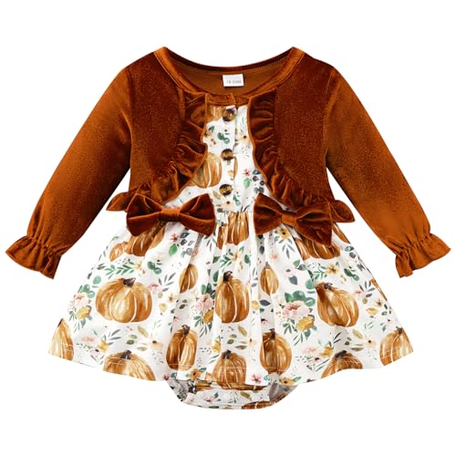 Newborn Baby Girl Outfit Christmas Thanksgiving Velvet Romper Cardigan Dress Long Sleeve Knit Fall Winter Clothes