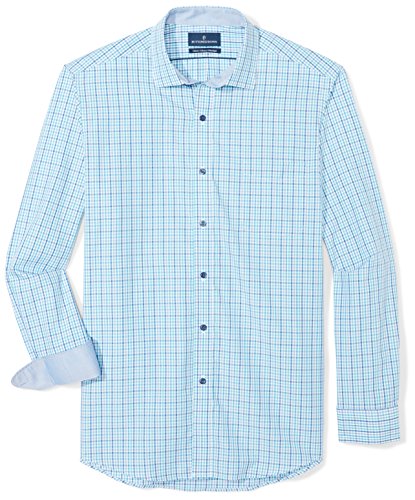 BUTTONED DOWN Men's Classic Fit Supima Cotton Spread-Collar Dress Casual Shirt, Blue/Teal Check, 16-16.5