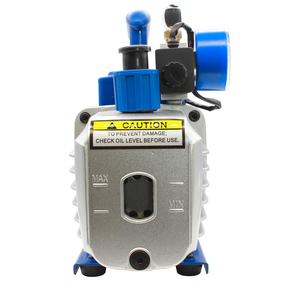 Bomba de Vacío de Doble Efecto para Aire Acondicionado R32 VP215 Bomba de Vacío Coche con Válvula Solenoide Manómetro para Mantenimiento de Aire Acondicionado Portátil para Refrigeración