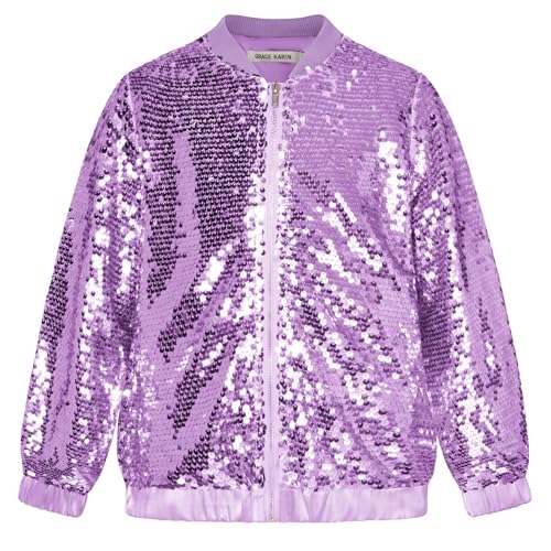 Image of GRACE KARIN Girls Sequin Jacket Kids Bomber Zip Outwear Sparkle Fall Top Cardigan Dress Coat Size 5-14