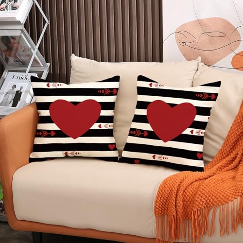 BYONEESS Valentines Pillow Covers 18x18 Inch Set of 2 Valentines Pillowcase Red Heart Decoration Valentine's Day Linen Throw Cushion Case Romantic Home Decor for Bed Sofa and Car — view 4