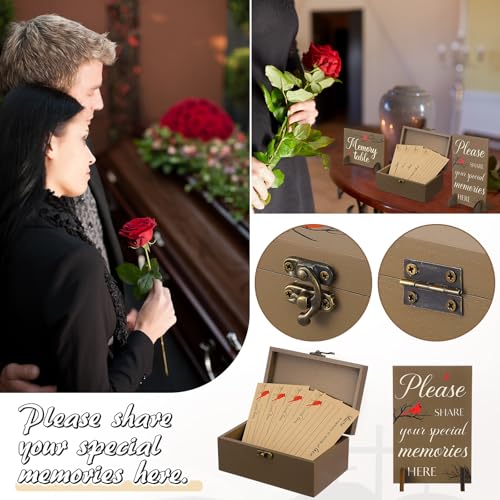 Image of Gilprop 112 Pcs Celebration of Life Memory Cards Set Share a Memory Cards with Box 2 Wood Sign with 4 Hold and 5 Pens, Sympathy Memorial Gifts Funeral Keepsake Decorations(Cardinal)