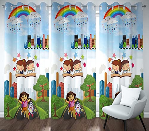 Image of 3D Printed Cartoon Design Curtains for Kids Room, School, Kids Home, Window, Door, 4x9 feet Long Set of 3 Pc