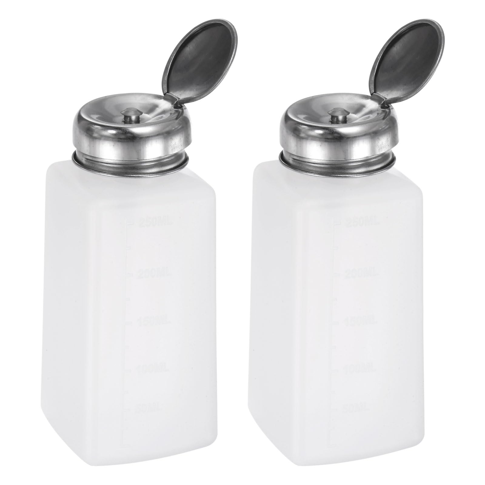 QUARKZMAN 2pz Distributore Alcol Solvente 250ml(8,5oz) Bottiglia Pompa Dispenser Liquido a Pressione con Coperchio in Acciaio Inox Sigillante per Acetone Detergente Rimuovi Smalto, Bianco