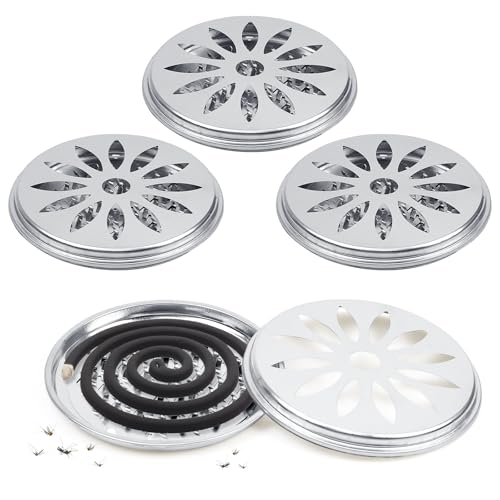 4 Pezzi Porta Zampirone da Esterno, Bobina Repellente con Copertura Porta Incenso, Porta Zampironi da Giardino Casa Viaggi Campeggio, Viaggi Anti zanzare (Argento)
