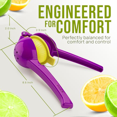 Image of Zulay Kitchen Metal 2-in-1 Lemon Squeezer - Sturdy Max Extraction Hand Juicer Lemon Squeezer Gets Every Last Drop - Easy to Clean Manual Citrus Juicer - Easy-Use Lemon Juicer Squeezer - Purple /Yellow