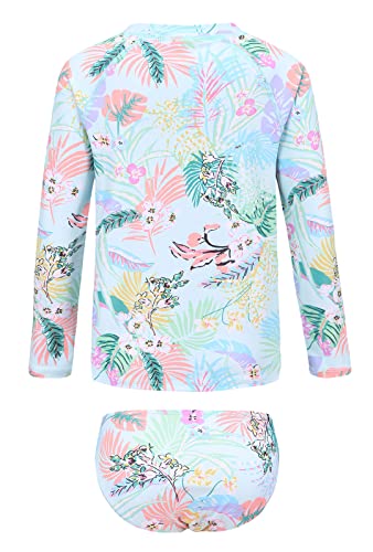 Image of Girls Two Piece Rash Guard Swimsuits Set Long Sleeve Bathing Suit with UPF 50+ Sun Protection Kids Sunsuits Swimwear Set