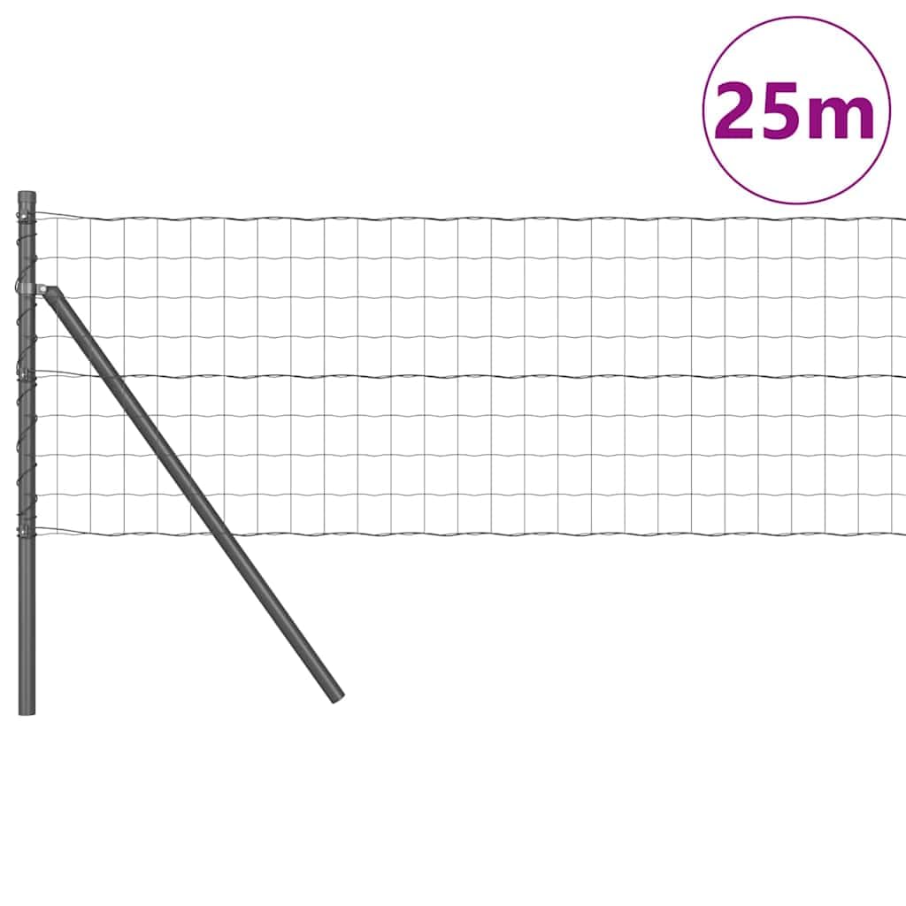 Eurovalla Set 25 m x 60 cm, valla de jardín de acero y PVC, valla de malla de alambre con postes, cuerda tensora y accesorios, valla de alambre para jardín y frontera de parcelas gris