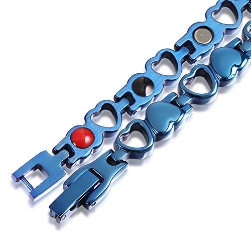 S Chaninely Titanium Magnetic Bracelet Heart Hollow Design Link Stylish Bracelets For Women,4 Colors To Choose, 8.3 Inches Adjustable (Blue) #TOP3