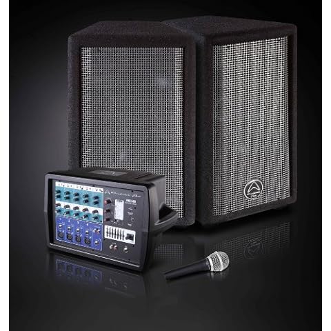 Wharfedale Pro PMX500 System Powered Mixer 2x 8 inch PA Speakers Microphone and All Leads Cover