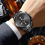 Herren Uhr Chronographen EdelstahlBand Männer Uhren Wasserdicht Armbanduhr Business Schwarz Stoppuhr mit Datum Analog Quarzuhren – Bild 5