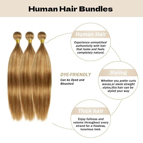KODRHAR P27/30 Human Hair Bundle Honey Brown Straight Bundles Brazilian Virgin Remy Hair Burgundy 3 Bundle Straight Human Hair Extensions 12 14 16Inch — view 2