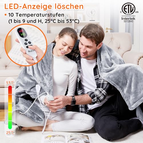 Mia&Coco Heizdecke mit Abschaltautomatik 180x200cm, 10 Heizstufen Up-to-9 Stunden Auto-Off-Timer Elektrische Wärmedecke Bett Wärme Decke… – Ansicht 2
