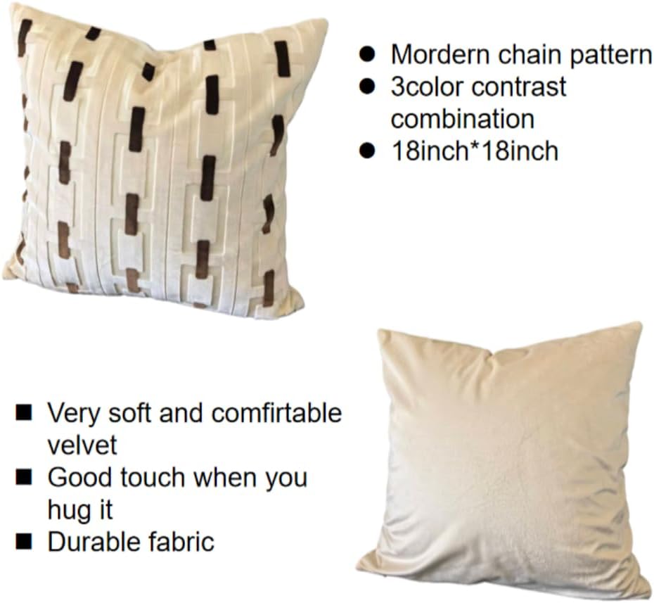 Living Room Decor Couch Throw Pillow Covers with Square 18 * 18 Set of 2 for Cozy Home Bed and Textured Velvet (White)