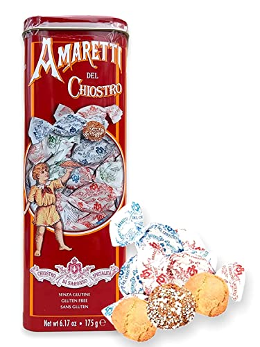 Amaretti Chiostro di Sarrono Crunchy Cookies - Gluten-Free Snacks - Italian Cookie Tin - Traditional Gourmet Cookies - Almond Cookie - Food Gift for Holidays and Christmas (Red Tower Tin 6.17 oz)