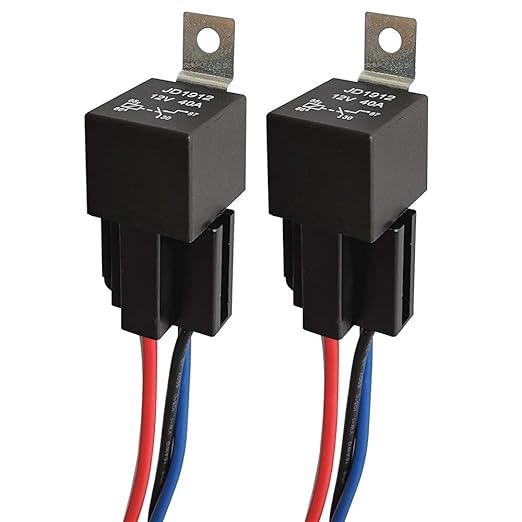 JD1912 Car Relay Harness 12V 40A 4 Pin SPST 12AWG Harness Sockets with Color-Labeled Wires for Automotive Truck Van Motorcycle Boat (Pack of 2)