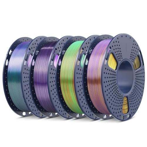 Image of SUNLU 250G Silk Dual & Triple Color PLA Filament Bundle,1kg in Total | Silk 3D Printer Filament, 250G Spool, 4 Pack, Green Purple+Black Blue+Orange Blue Green+Black Gold Purple