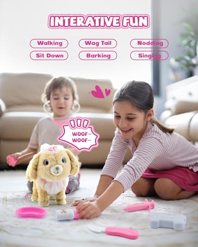 interactive toys electronic plush dog for girls pretend play doctor kit with dress up costume remote control puppy sing walk nod bark wag tail gifts for 2 3 4 years old kids toddlers