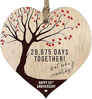 Stuff4 55th Wedding Anniversary Wooden Heart Plaque, Light Wood Sign Keepsake, Celebrate Emerald Anniversary Wife Husband Boyfreind Girlfriend Mum or Dad, Plaque with Quotes Gifts from the Kids