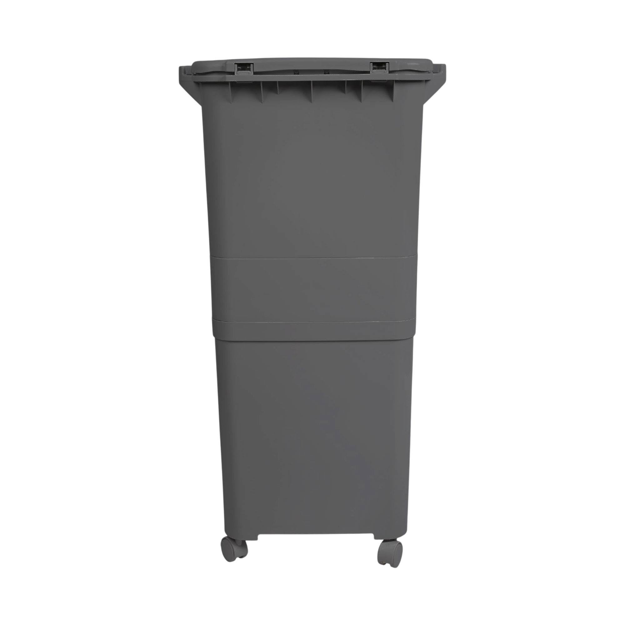 Papelera de reciclaje de clasificación selectiva con pedal, ruedas y asa de triple compartimento de 42L (24L + 4L + 14L) gris antracita