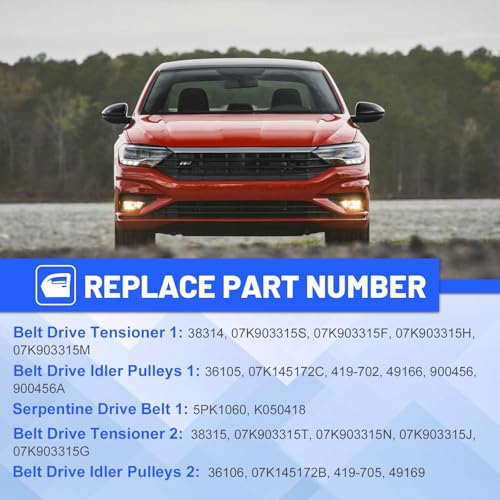 Image of 38314 38315 Belt Drive Tensioner,Idler Pulleys,Serpentine Drive Belt Fit for VW /Volkswagen Golf 2010-2014 2.5L /Jetta 2006-2010 2.5L /Rabbit 2006-2009 2.5L,Replace K050418 K050364 07K903315G