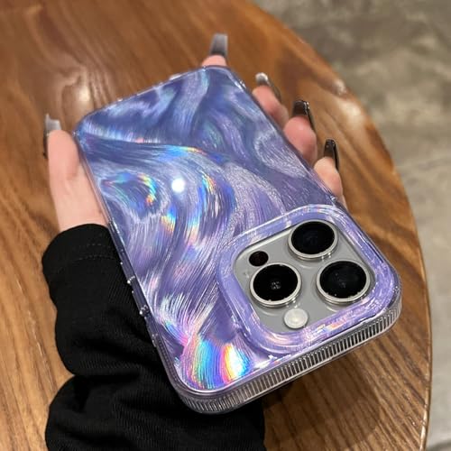 Coque iPhone 13 Pro Max violet bleu à paillettes effet laser
