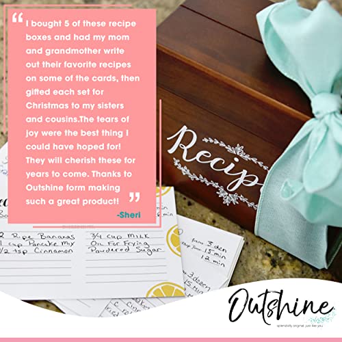 Outshine Brown Wooden Recipe Box with Cards and Dividers | Farmhouse Wood Recipe Card Box Organizer Set w/ 100 Fruit 4x6 Recipe Cards & 12 Recipe Card Dividers Plus a Conversion Chart - Thumbnail 3