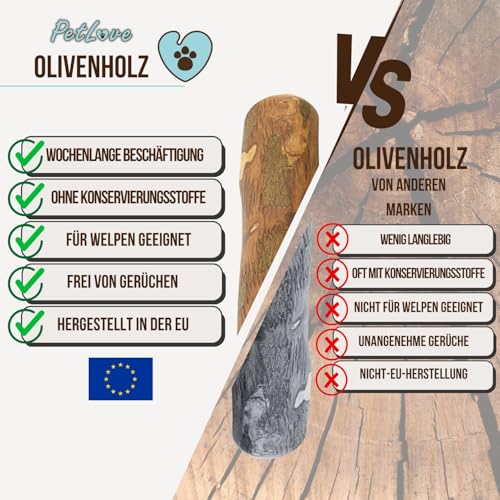 PetLove Kauholz für Hunde aus Olivenholz • Holzknochen als Hundespielzeug • Kauknochen als Zahnpflege & Kauspielzeug für Hund • Größe: S (60-99g) • Ideal für Welpen & kleine Hunde