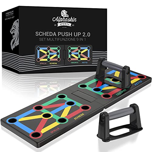 ALPHASKIN® Set di tavole per flessioni Premium I maniglie per flessioni allenamento a casa I Tavola per flessioni 9 in 1 I palestra di casa I Attrezzatura per il fitness a casa