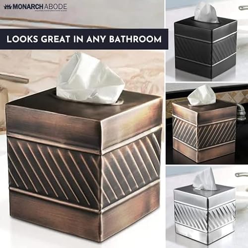 Monarch Abode Tissue Box Cover, Handcrafted, Wave Embossed, Metal, Square Tissue Box Holder, Antique Copper Finish, 5 X 5 X 5.25 Inches #TOP2