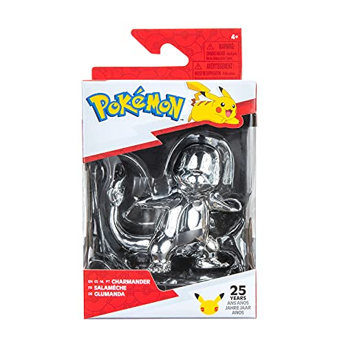 Pokemon 25Th Celebration 3-Inch Silver Charmander Figure Fan Must Have Toy - Officially Licensed 25Th Anniversary Product From Jazwares #TOP1