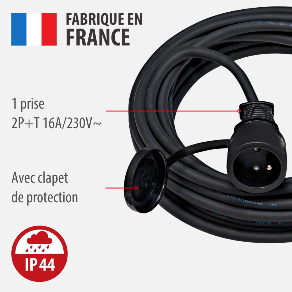 Brennenstuhl Rallonge 10m IP44 Prise à clapet Fabrication Française