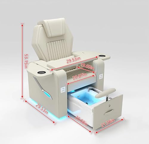 VogueNest 3-in-1 Pedicure Chair for Nail Tech – Power Recline 110°-180°, 6-Zone Support, Massage Foot Bath, No-Plumbing Spa Chair, Ideal Silla para Pedicura Profesional (White)
