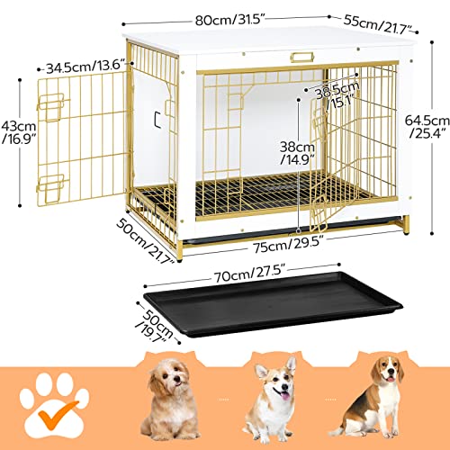 HOOBRO Dog Crate Furniture, 32.5" Medium Dog Kennel Indoor, Wooden Cage with Pull-Out Tray, Double Doors Pet House Side End Table for Medium/Small Dogs, White DW802GW03 - Image 4