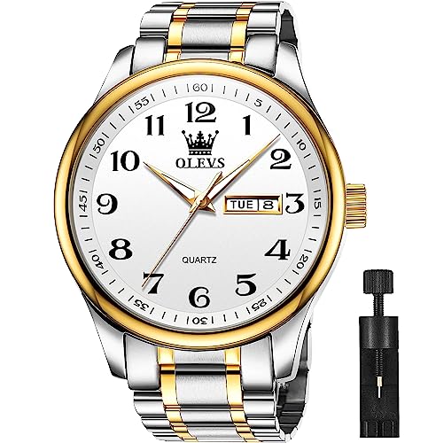 OLEVS Silver Men Watches Gold Classic Business Large Number Analog Quartz Date Waterproof Dress Wrist Watches for Male reloj para Hombre