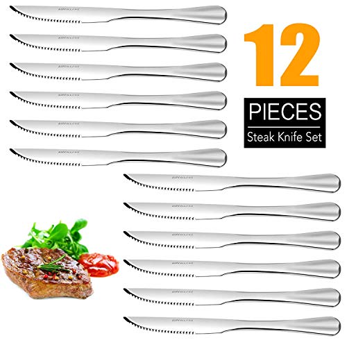 Steak Knives Set of 12, Japan Stainless Steel Kitchen Premium Dinner Knives, Professional