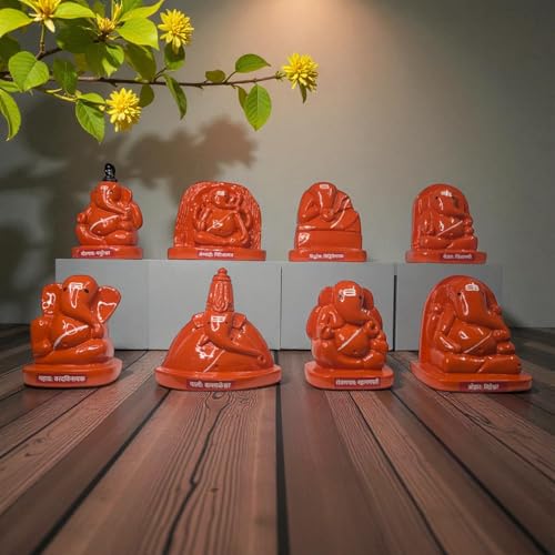 Image of KariGhar Ashtavinayak Ganesh Murti Made of Premium Resin, Perfect for Office Table, Study Desk, Home Temple, and Housewarming Gifts, 3-inch Orange Finish.