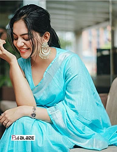 Image of STB-SILK TEXTILES BHAGALPUR Women's Bhagalpuri Linen Saree With Blouse Piece