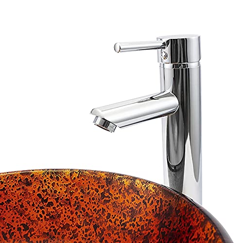 Lavabo de encimera de vidrio templado artesanal, lavabo circular de lujo con grifo integrado 7