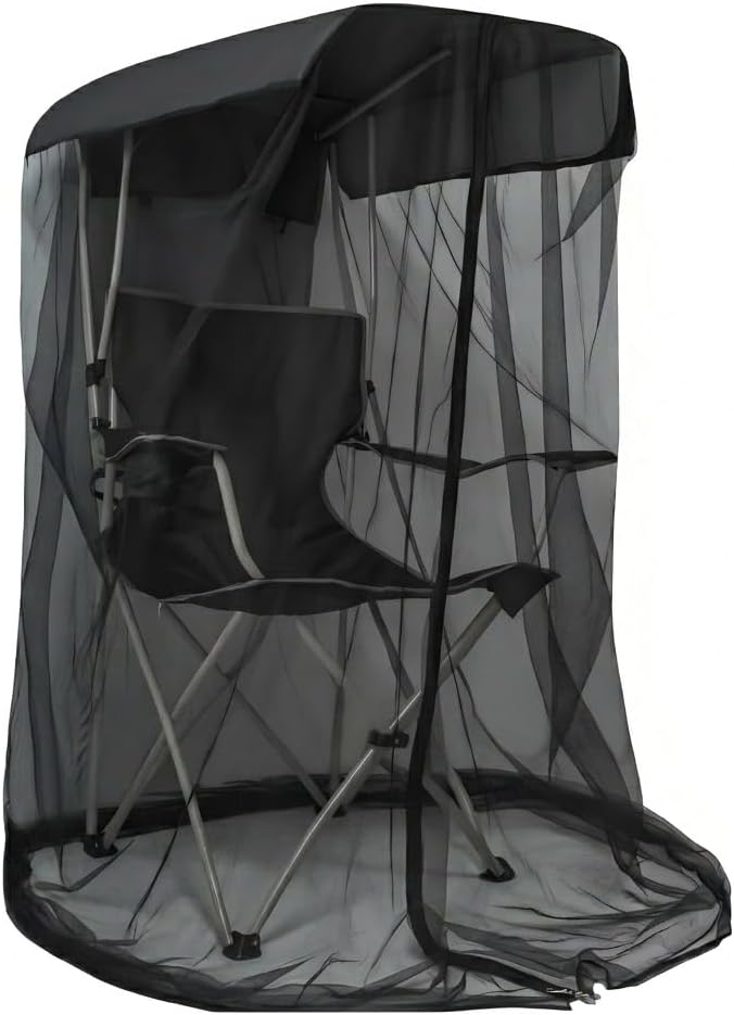 Pop Up Mosquito Net for Canopy Chair & Patio Swing, Zippered Bug Screen Mesh Tent Enclosure with Sunshade Roof, Outdoor Netting for Camping & Fishing, Olive Drab, 185x125x205CM (Chair Not Included)