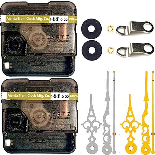 Image of YOPY Combo of 2 Ajanta Mfg. Battery Operated Plastic Ticking Clock Movement Machine with Hands (Silver+Gold)(Desing 5)