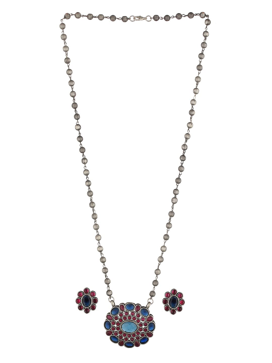 SARAF RS JEWELLERY-Oxidised Red & Blue Stone Studded Statement Pendant jewellery Set (B0C6ZW4RN8) Amazon Price History, Amazon Price Tracker