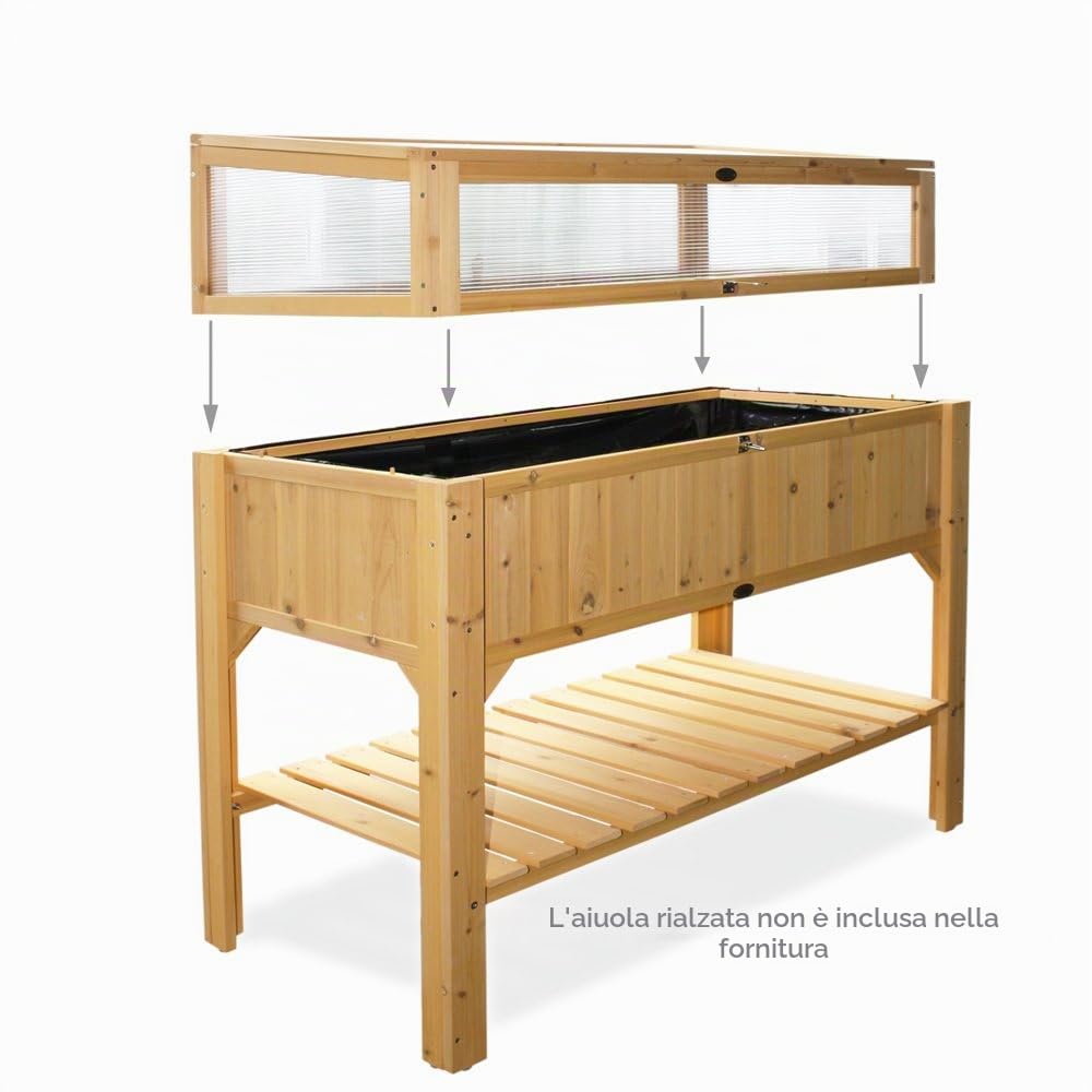 Habau, Semenzaio a Letto Caldo per aiuola rialzata, con Struttura in Legno di Pino, 115 x 53 x 32 cm