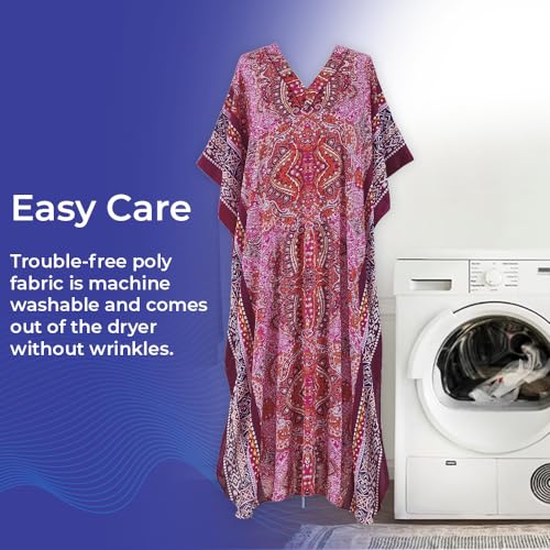 SAGEFINDS Pink Kaleidoscope Caftan for Women, Long Maxi Dress, Loungewear Kaftan, Swimsuit Beach Cover Up, Kimono Sleeves, One Size4