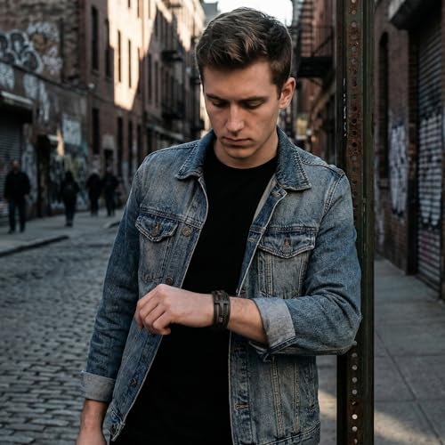 Pulsera trenzada de cuero para hombres miniatura 6