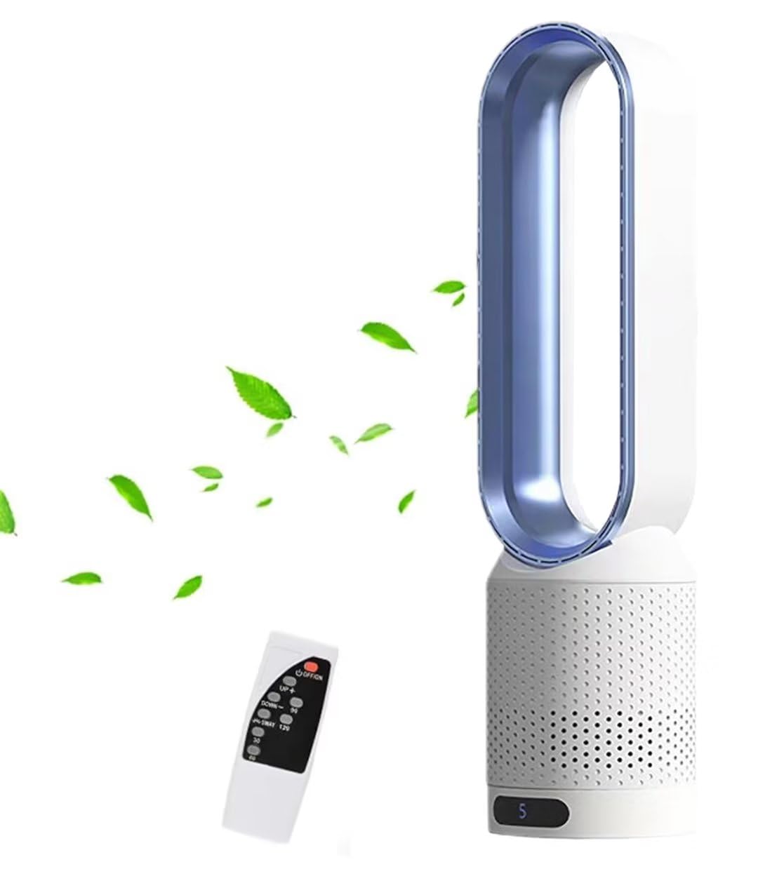 Bezostrzowy wentylator wieżowy, oscylacja 90 °, 8 prędkości, pilot zdalnego sterowania, LED Touch Sn, tryb Quiet Sp do użytku domowego i salonu